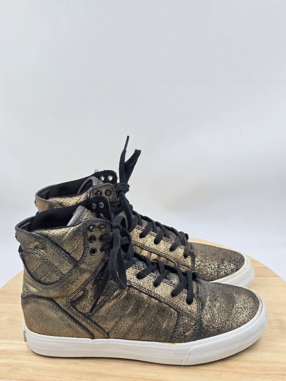 Supra Muska Skytop High Top Lace up Metallic Pewter Skate Womens Shoes Size 8